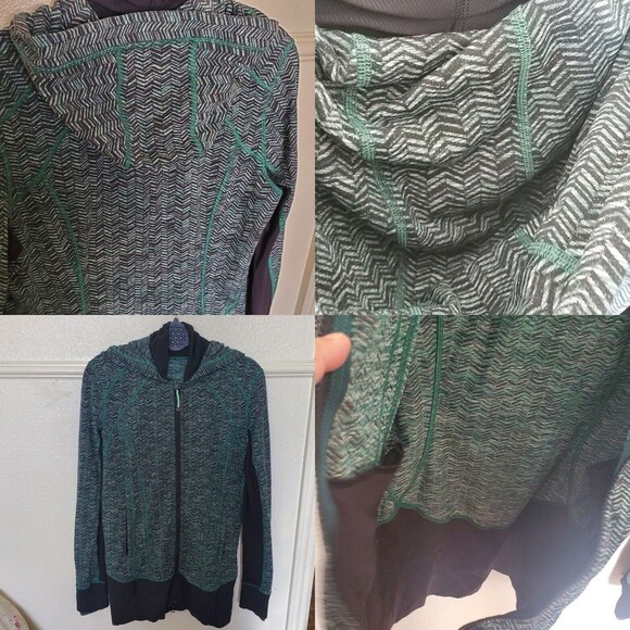 Lululemon Athletica Daily Practice Green Chevron Hooded Full Zip Jacket 10 - Picture 12 of 12